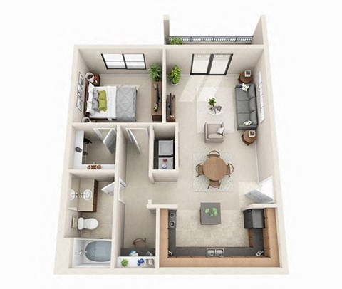 Floor plan for 1 bed, 1 bath, 760 sqft